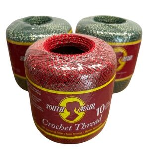 💕 South Maid Crochet Thread Set Red and Green Metallic Mercerized Cotton